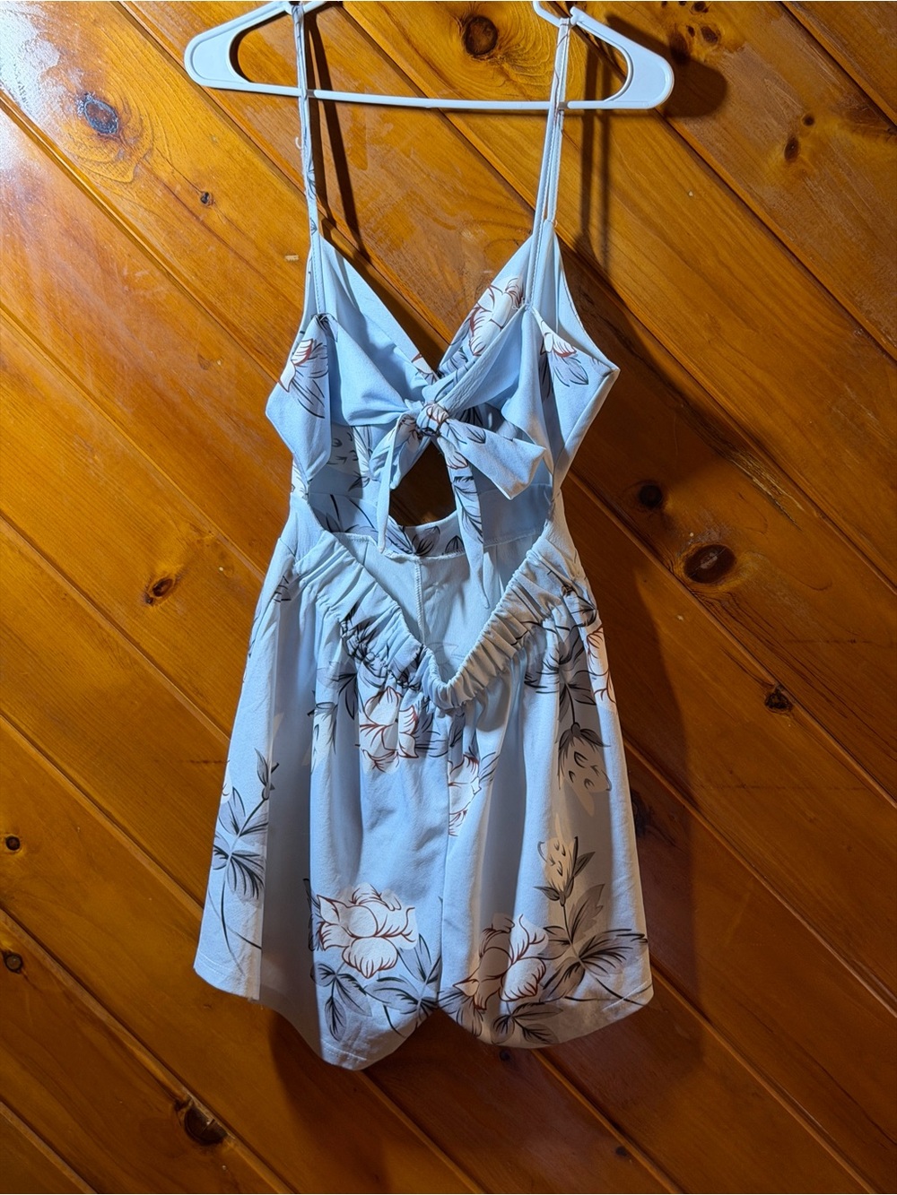 Source Unknown Light Blue Floral Cutout Tie-Front Romper